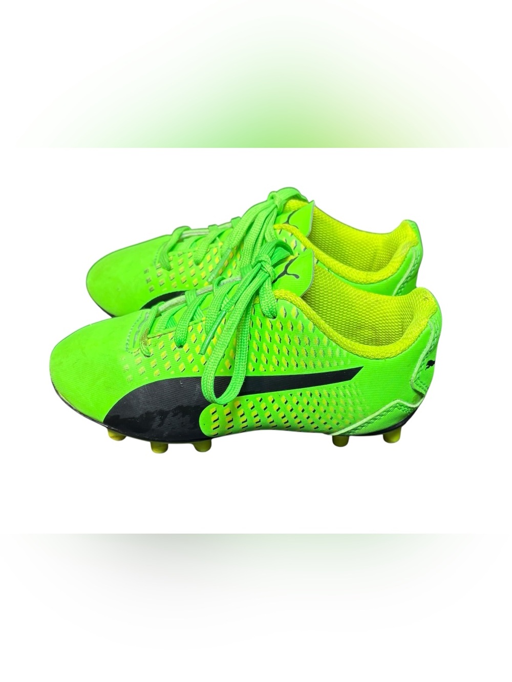 Puma Kids Neon Green Soccer Cleats with Black Logo